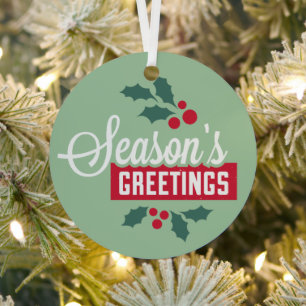 Your Text on Back, Retro Season's Greetings Round Metal Ornament