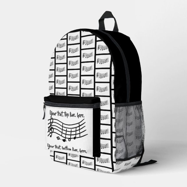 Your text on custom music notes backpacks. printed backpack (Back Corner Right)