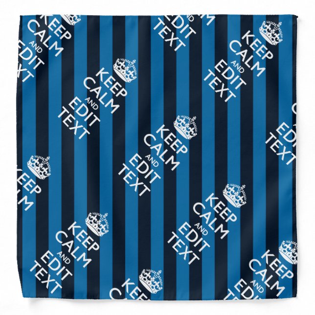 Your Text on Keep Calm Blue Stripes Style Bandana (Front)