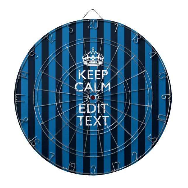 Your Text on Keep Calm Blue Stripes Style Dartboard With Darts (Front)