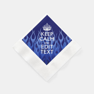 Your Text on Keep Calm on Blue Racing Flames Napkins