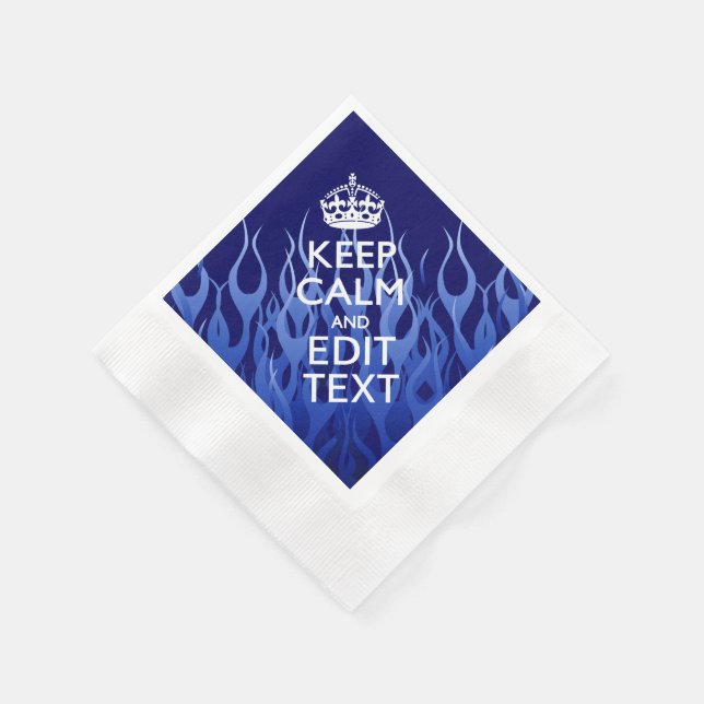 Your Text on Keep Calm on Blue Racing Flames Napkins (Corner)