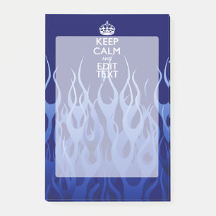 Your Text on Keep Calm on Blue Racing Flames Post-it Notes