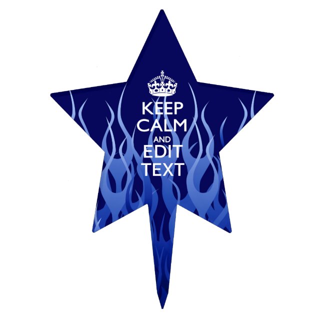 Your Text on Keep Calm on Navy Blue Racing Flames Cake Topper (Front)