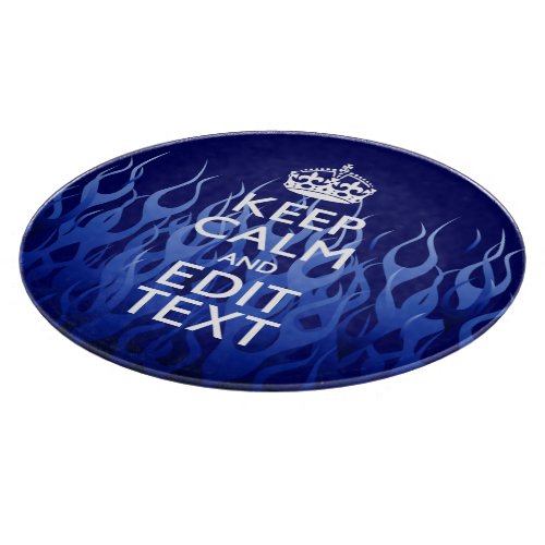 Your Text on Keep Calm on Navy Blue Racing Flames Cutting Board