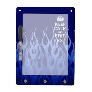 Your Text on Keep Calm on Navy Blue Racing Flames Dry-Erase Board
