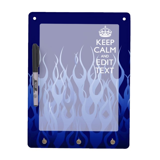 Your Text on Keep Calm on Navy Blue Racing Flames Dry-Erase Board (Front)