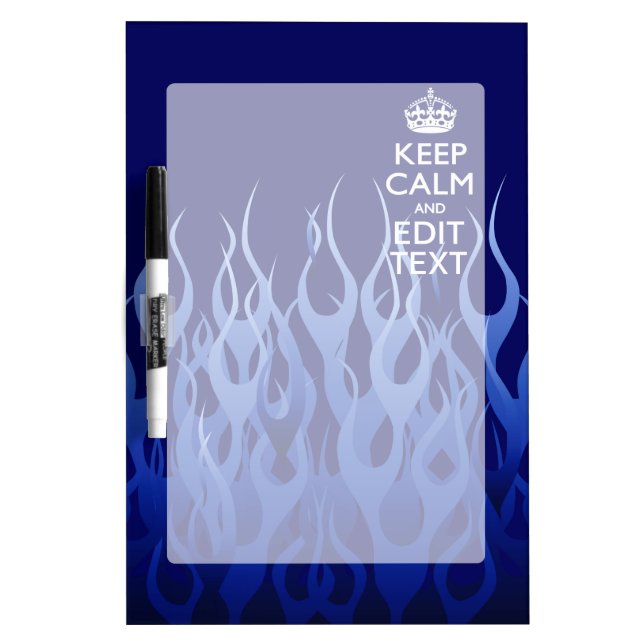 Your Text on Keep Calm on Navy Blue Racing Flames Dry-Erase Board (Front)