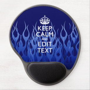 Your Text on Keep Calm on Navy Blue Racing Flames Gel Mouse Pad
