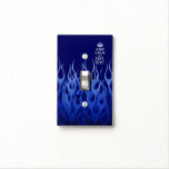 Your Text on Keep Calm on Navy Blue Racing Flames Light Switch Cover