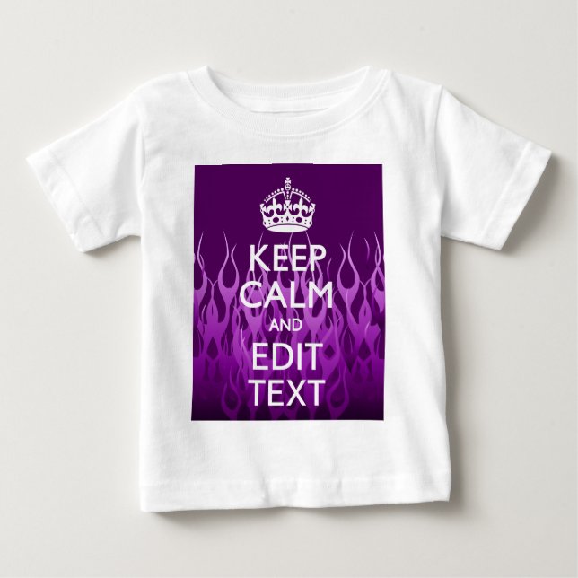 Your Text on Keep Calm on Purple Racing Flames Baby T-Shirt (Front)