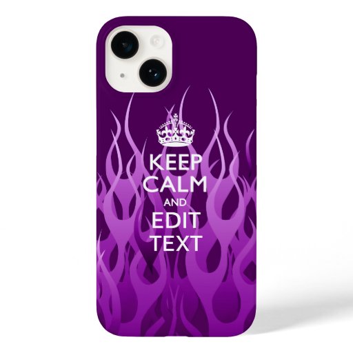 Your Text on Keep Calm on Purple Racing Flames Case-Mate iPhone 14 Case