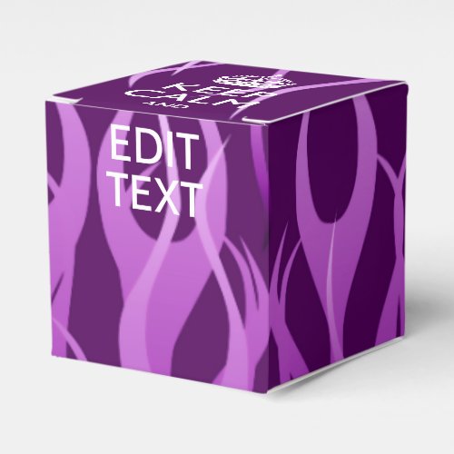 Your Text on Keep Calm on Purple Racing Flames Favor Boxes