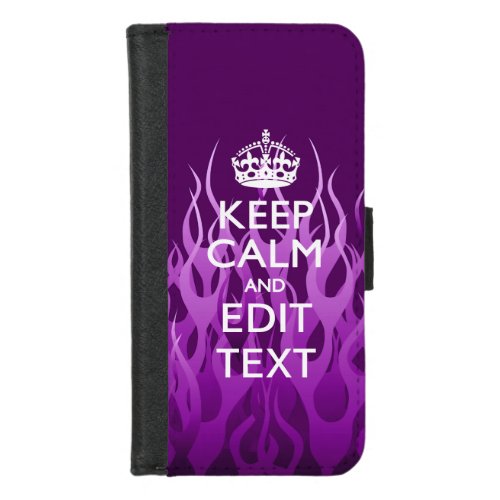 Your Text on Keep Calm on Purple Racing Flames iPhone 87 Wallet Case