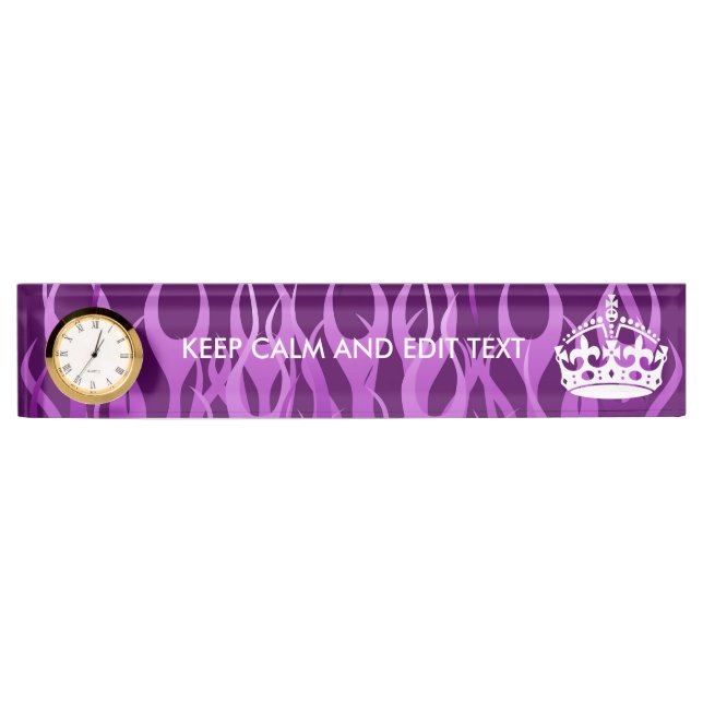 Your Text on Keep Calm on Purple Racing Flames Name Plate (Front)