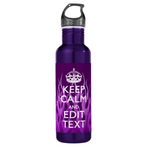 Your Text on Keep Calm on Purple Racing Flames Stainless Steel Water Bottle