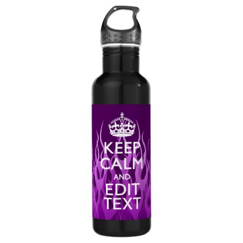 Your Text on Keep Calm on Purple Racing Flames Water Bottle