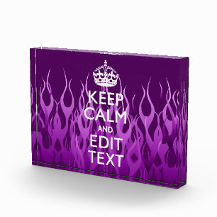 Your Text on Keep Calm Purple Racing Flames Decor Acrylic Award