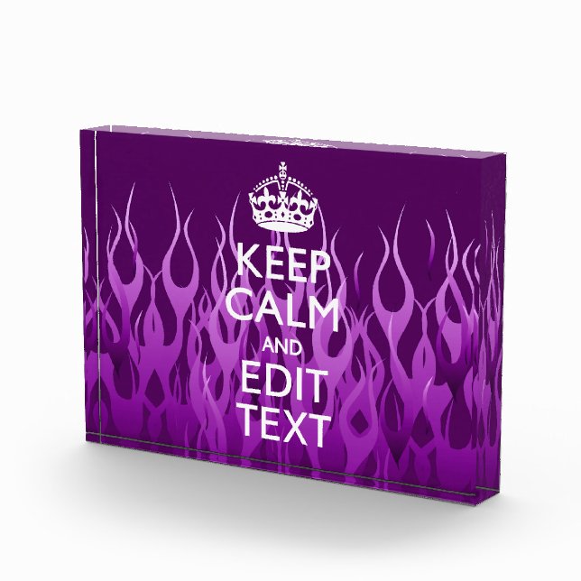 Your Text on Keep Calm Purple Racing Flames Decor Acrylic Award (Right)