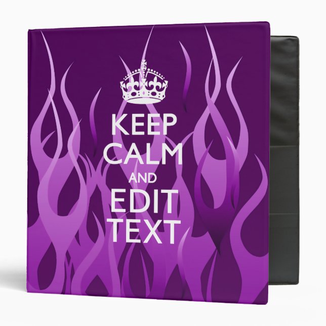 Your Text on Keep Calm Purple Racing Flames Decor Binder (Front/Inside)