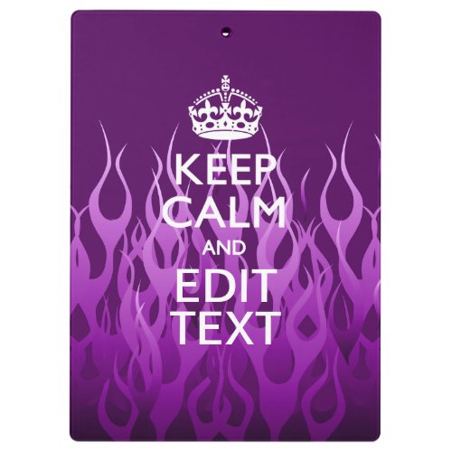 Your Text on Keep Calm Purple Racing Flames Decor Clipboard