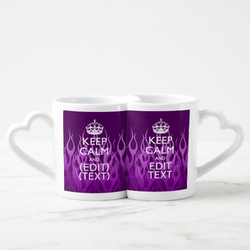 Your Text on Keep Calm Purple Racing Flames Decor Coffee Mug Set