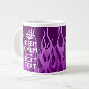 Your Text on Keep Calm Purple Racing Flames Decor Large Coffee Mug