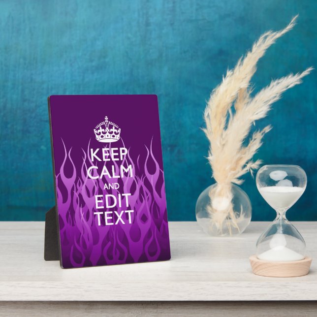 Your Text on Keep Calm Purple Racing Flames Decor Plaque (Side)