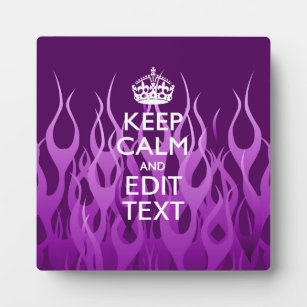 Your Text on Keep Calm Purple Racing Flames Decor Plaque