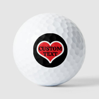 Your Text on Red Heart And Black Color Background Golf Balls