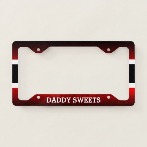 YOUR TEXT on Red White and Black Gradient License Plate Frame
