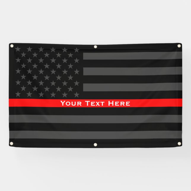 Your Text on Thin Red Line US Flag Decor Display Banner (Horizontal)