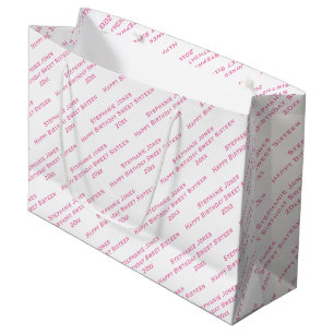 Your Text Pattern All Over Print Pink/White Large Gift Bag