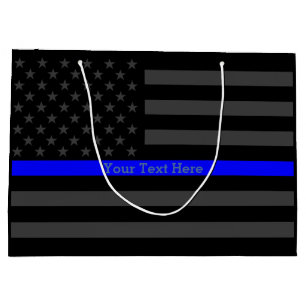 Your Text Personalized Thin Blue Line Grey US Flag Large Gift Bag