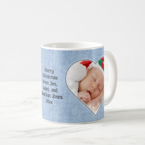 Your Text  Photo Blue Heart_Shaped Picture Frame Coffee Mug