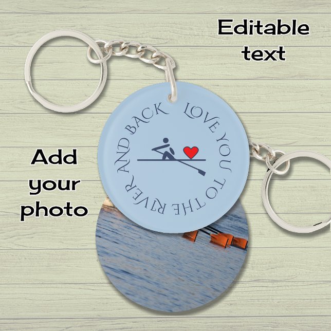 Your text photo double-sided light blue rowing keychain (Double-sided.)