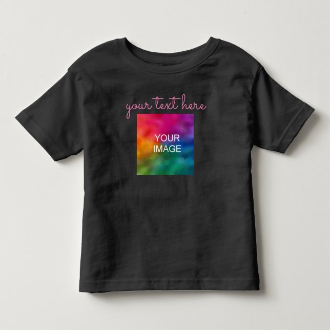 Your Text Photo Double Sided Print Pink Black Baby Toddler T-shirt (Front)