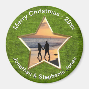 Your Text & Photo: Green Star-Shape Picture Frame Magnet