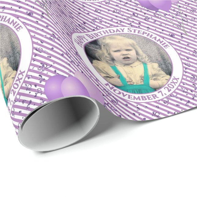 Your Text.Photo Lavendar/White Simple Stripes Wrapping Paper (Roll Corner)