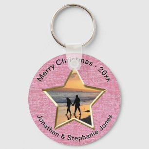 Your Text & Photo: Pink Star-Shape Picture Frame Keychain