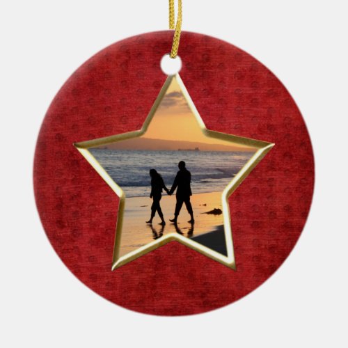  Your Text  Photo Red Star_Shape Picture Frame Ceramic Ornament