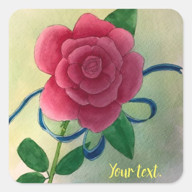 Your Text Pink Rose Blue Ribbon Wedding Stickers (Front)