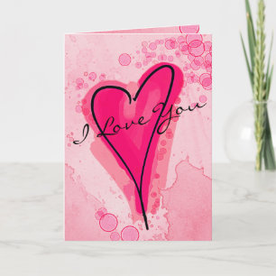 YOUR TEXT Pink Watercolor Heart Card
