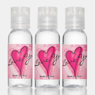 YOUR TEXT Pink Watercolor Heart Hand Sanitizer