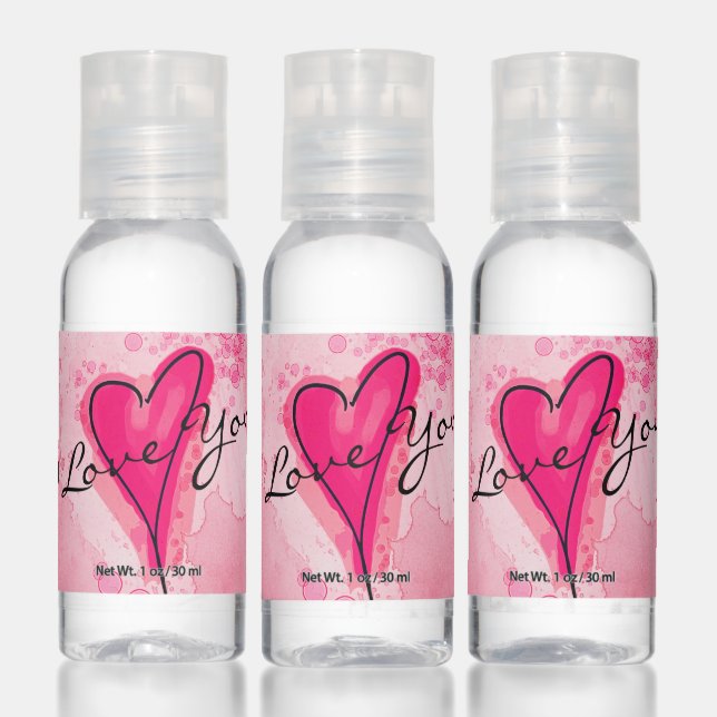 YOUR TEXT Pink Watercolor Heart Hand Sanitizer (Set)