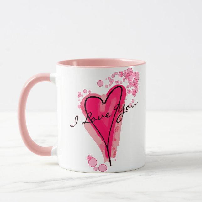 YOUR TEXT Pink Watercolor Heart Mug (Left)