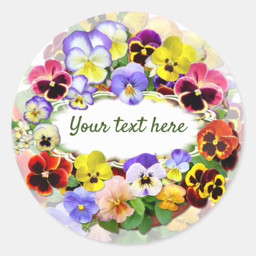 Your Text Pretty Pansies Classic Round Sticker