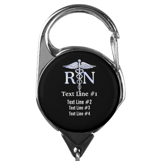 Your Text Registered Nurse RN Caduceus Snakes Badge Holder (Carabiner Front)
