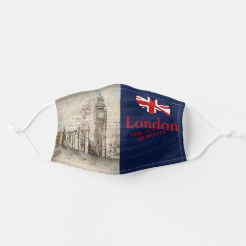 Your Text Retro London Big Ben Union Jack Heart Adult Cloth Face Mask