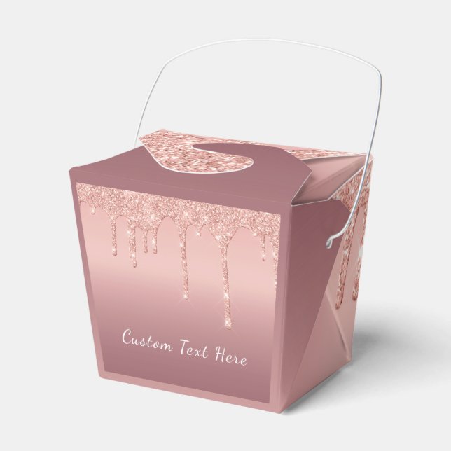 Your Text Rose Gold Blush Glitter Favor Box (Front Side)